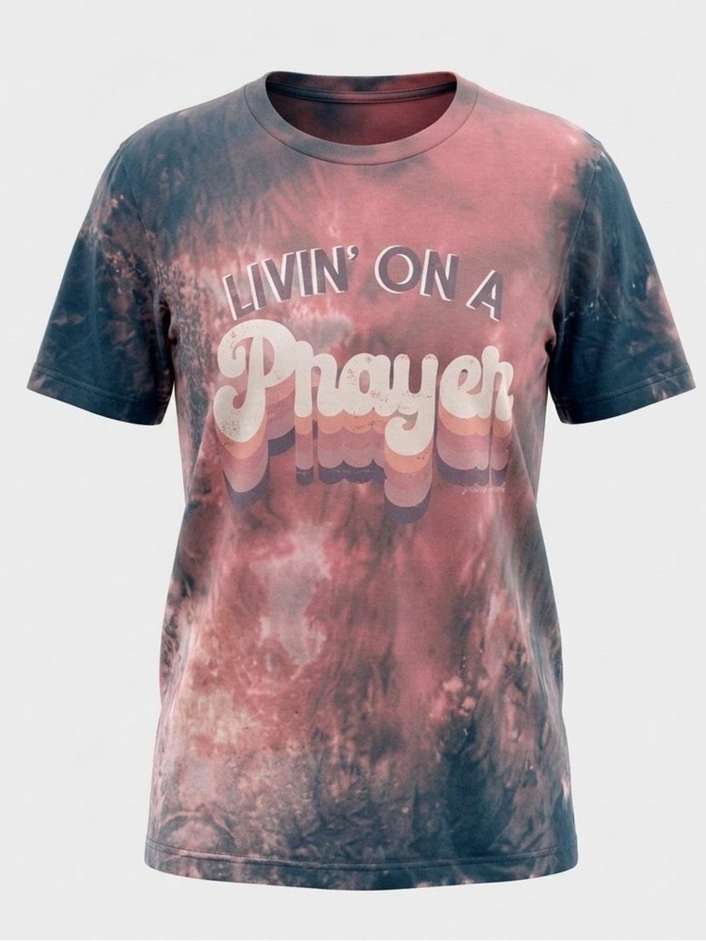 Livin’ On A Prayer Pink Navy Tie Dye Graphic Tee Shirt Large